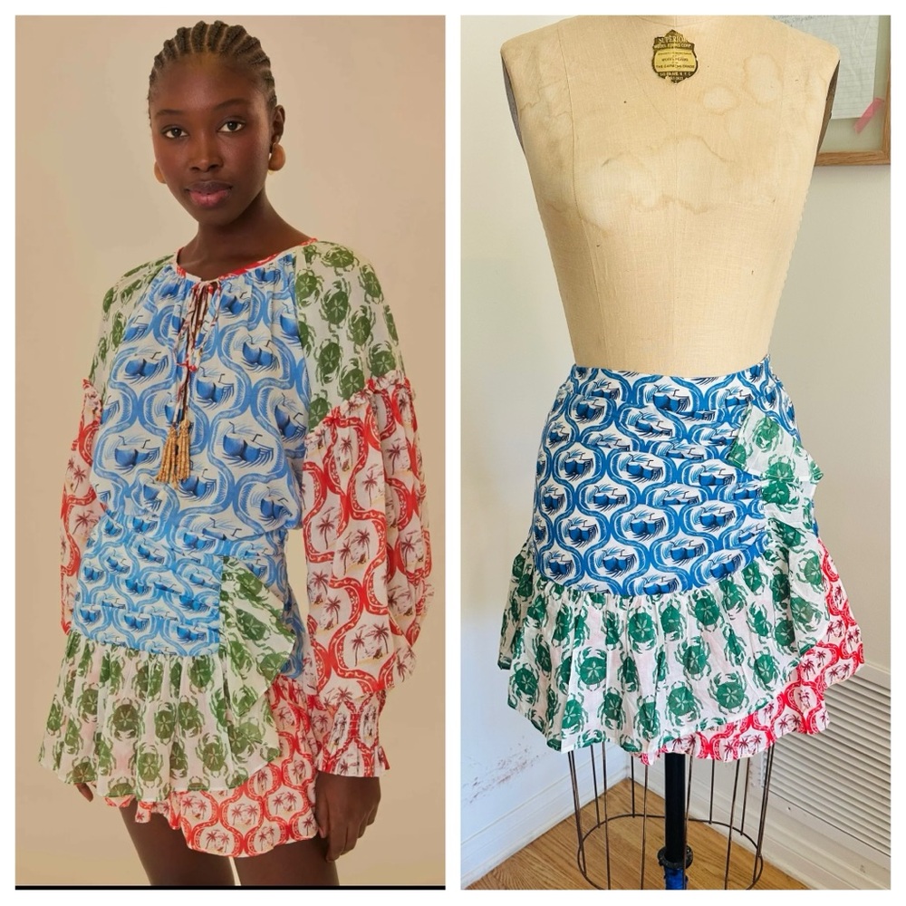 FARM Rio Ruffle Stamp Mini Skirt, Sz Small